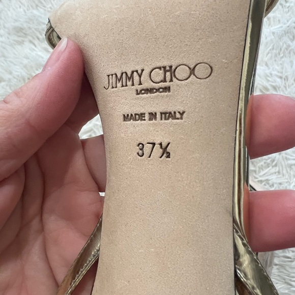 Jimmy Choo Metz 110MM Metallic Leather Stiletto Sandals - Size 37 1/2 US 7 - Picture 6 of 11